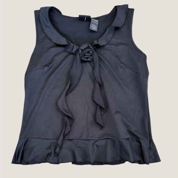 New York & Company Black Ruffled Tie Front Top - Picture 1 of 3